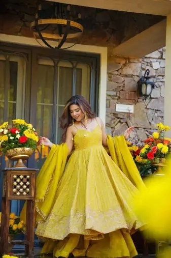 Teby organza gown with zari & sequins sharara set
