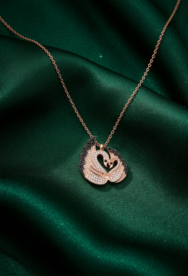 rose gold swan heart necklace in 925 sterling silver | elegant couple swan pendant for women 1