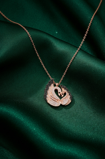 rose gold swan heart necklace in 925 sterling silver | elegant couple swan pendant for women