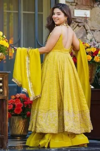 Teby organza gown with zari & sequins sharara set