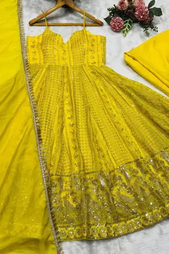 Teby organza gown with zari & sequins sharara set