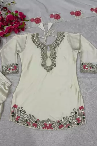 Japan satin designer top, farshi salwar & organza dupatta