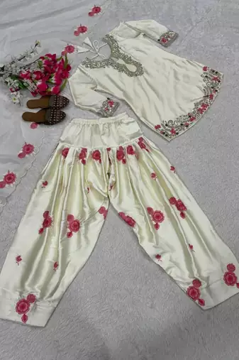 Japan satin designer top, farshi salwar & organza dupatta