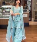 Roman glass silk top with farshi palazzo & organza dupatta