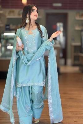 Roman glass silk top with farshi palazzo & organza dupatta 2