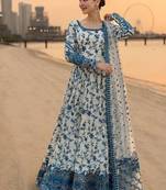 Faux georgette & organza gown set with heavy embroidery