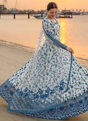 Faux georgette gown set with organza duppata and heavy embroidery 2