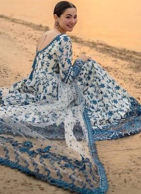 Faux georgette gown set with organza duppata and heavy embroidery 3