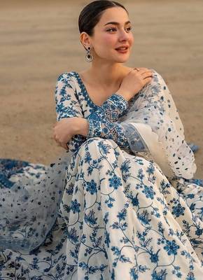 Faux georgette gown set with organza duppata and heavy embroidery 4