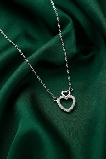 925 sterling silver double heart pendant necklace for women