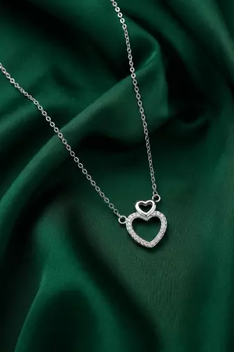 925 sterling silver double heart pendant necklace for women