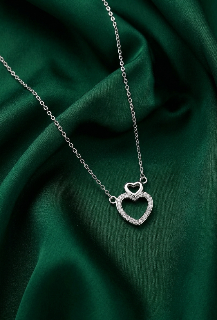 925 sterling silver double heart pendant necklace for women