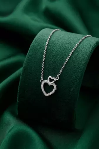 925 sterling silver double heart pendant necklace for women
