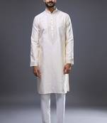classic cream silk embroidered kurta pant set