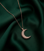 rose gold crescent moon necklace in 925 sterling silver | elegant sparkling moon pendant for women