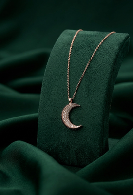 rose gold crescent moon necklace in 925 sterling silver | elegant sparkling moon pendant for women 2