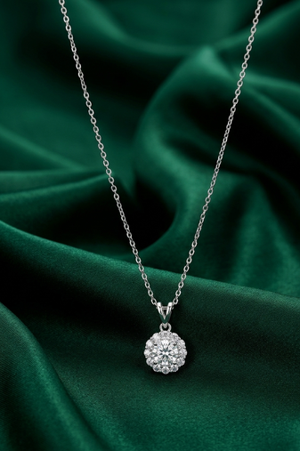 925 sterling silver sparkling floral cluster pendant necklace for women