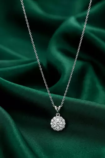 925 sterling silver sparkling floral cluster pendant necklace for women