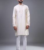 elegant cream embroidered silk kurta pant set