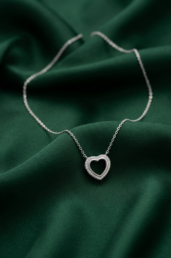 925 sterling silver open heart pendant necklace with sparkling border for women