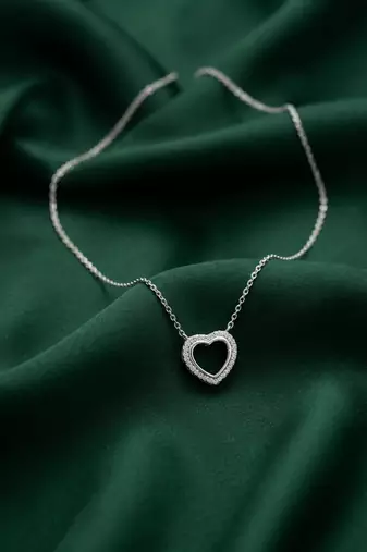 925 sterling silver open heart pendant necklace with sparkling border for women