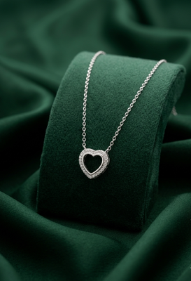 925 sterling silver open heart pendant necklace with sparkling border for women 2