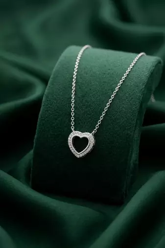 925 sterling silver open heart pendant necklace with sparkling border for women