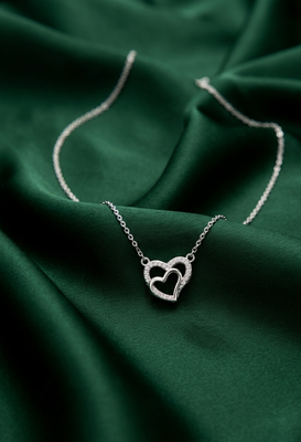 925 sterling silver double heart pendant necklace with sparkling finish for women 1