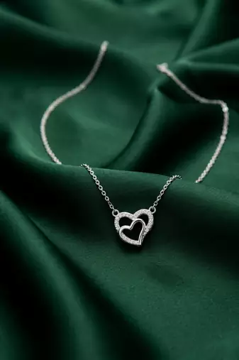 925 sterling silver double heart pendant necklace with sparkling finish for women
