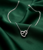 925 sterling silver double heart pendant necklace with sparkling finish for women
