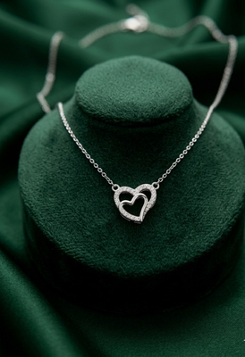 925 sterling silver double heart pendant necklace with sparkling finish for women 2