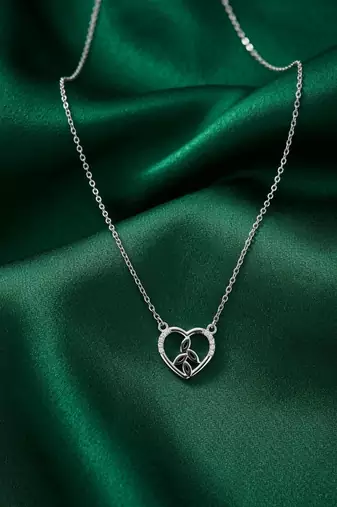 925 sterling silver heart pendant necklace with leaf design for women