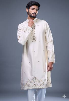 cream mirror embroidered silk kurta pant set 2