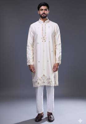 cream mirror embroidered silk kurta pant set 3