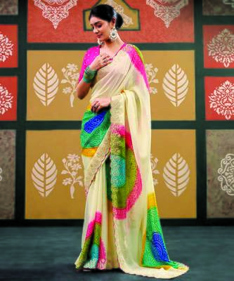 Multicolor printed embroidered saree 1