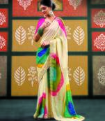 Multicolor printed embroidered saree