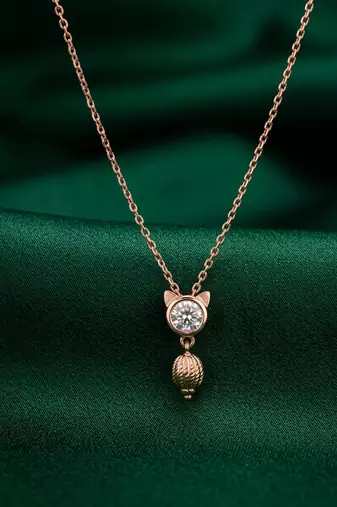 rose gold cat charm necklace in 925 sterling silver | cute crystal pendant necklace for women