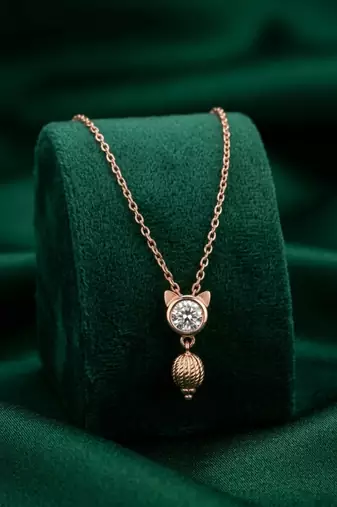 rose gold cat charm necklace in 925 sterling silver | cute crystal pendant necklace for women