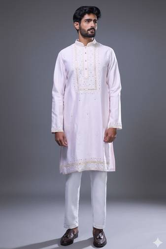 blush pink embroidered silk kurta pant set