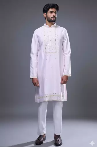 blush pink embroidered silk kurta pant set