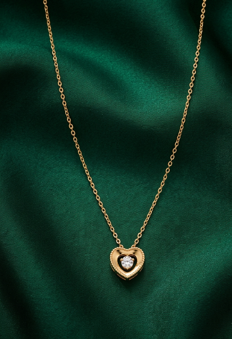 925 sterling silver gold-plated heart pendant necklace with crystal accent for women