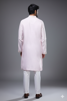 blush pink embroidered silk kurta pant set 2