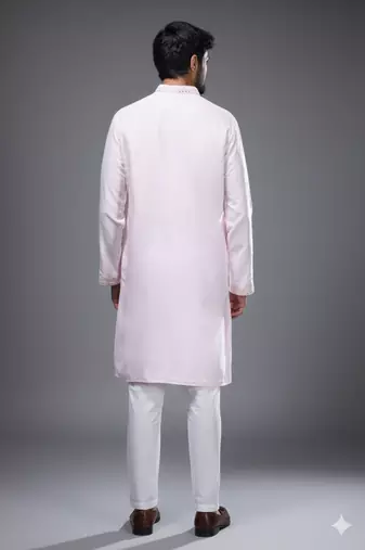 blush pink embroidered silk kurta pant set
