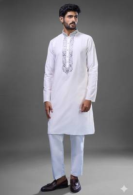 off white mirror work kurta pant set for men 1