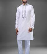 off white mirror work kurta pant set for men