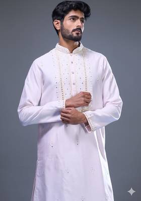blush pink embroidered silk kurta pant set 3