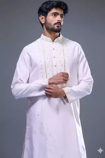 blush pink embroidered silk kurta pant set