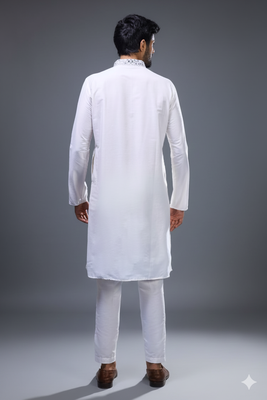 off white mirror work kurta pant set for men 2