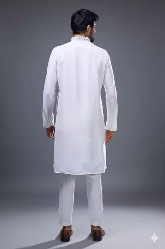 off white mirror work kurta pant set for men