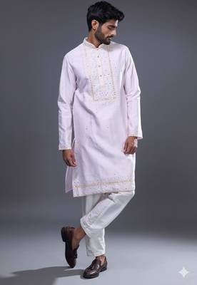 blush pink embroidered silk kurta pant set 4